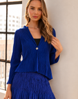 JOH Apparel Cira Accordion Pleated V-Neck Top & Cardigan