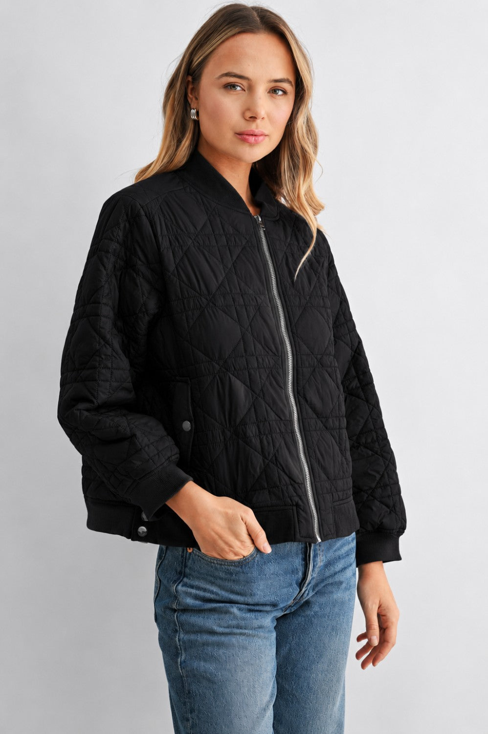 JOH Apparel Janessa Lightweight Quilted Bomber Jacket