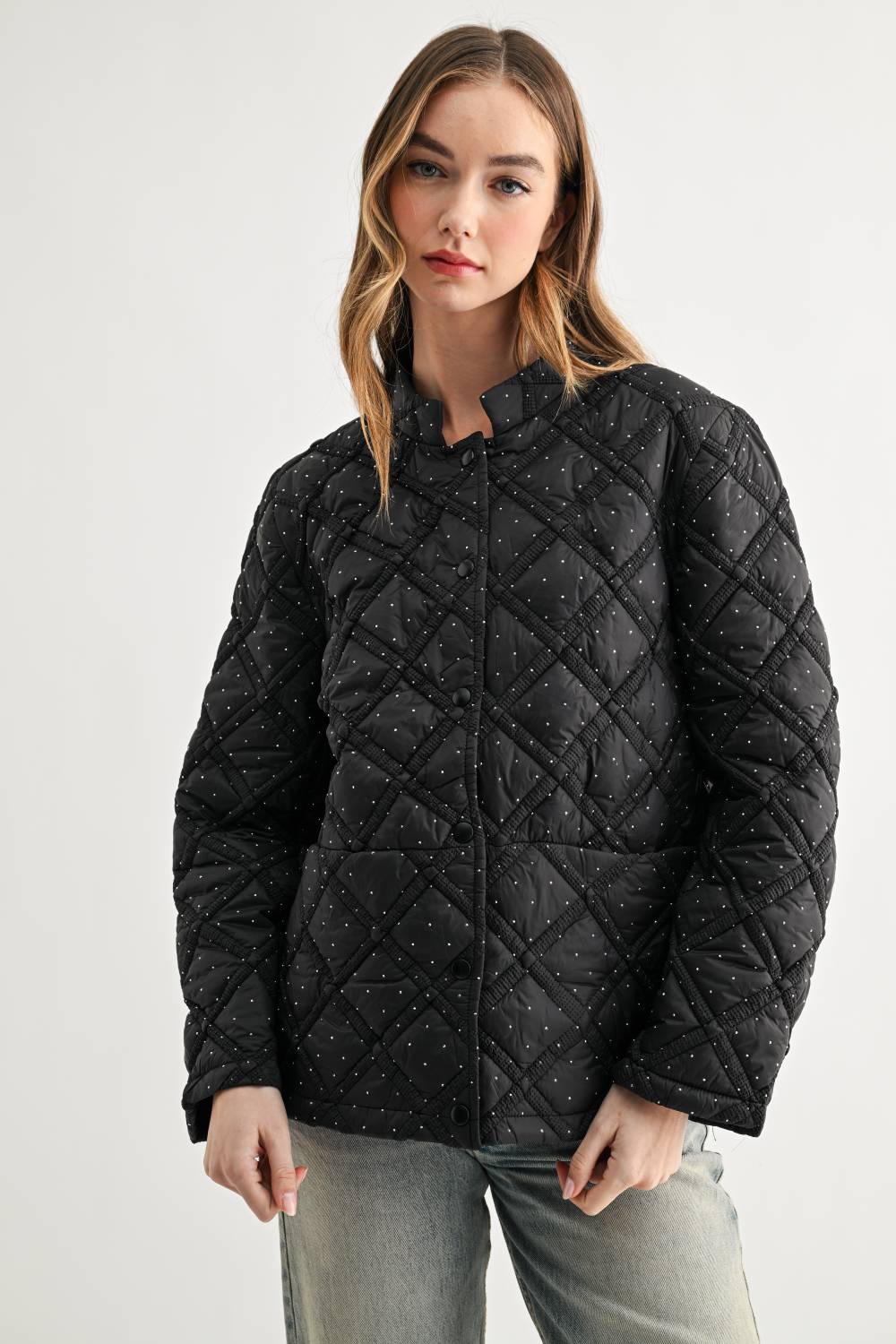 JOH Apparel Jessalynn Rhinestone Diamond Quilted Jacket
