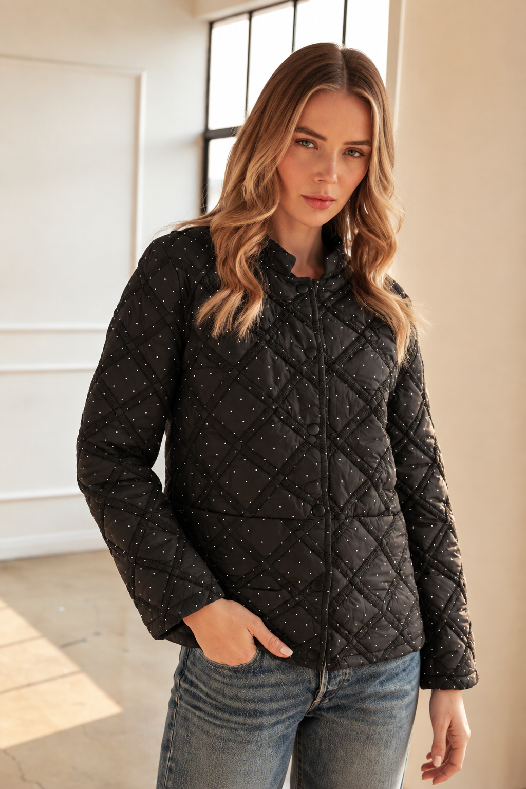 JOH Apparel Jessalynn Rhinestone Diamond Quilted Jacket