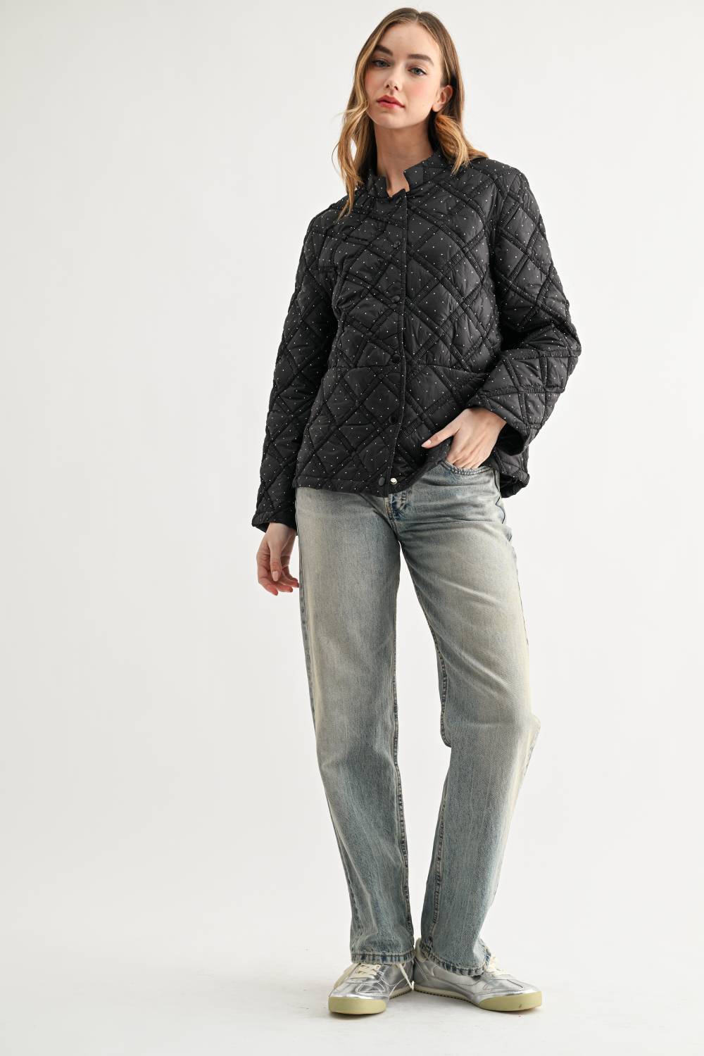 JOH Apparel Jessalynn Rhinestone Diamond Quilted Jacket