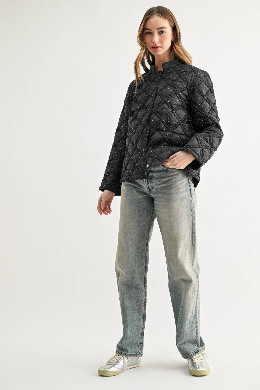 JOH Apparel Jessalynn Rhinestone Diamond Quilted Jacket