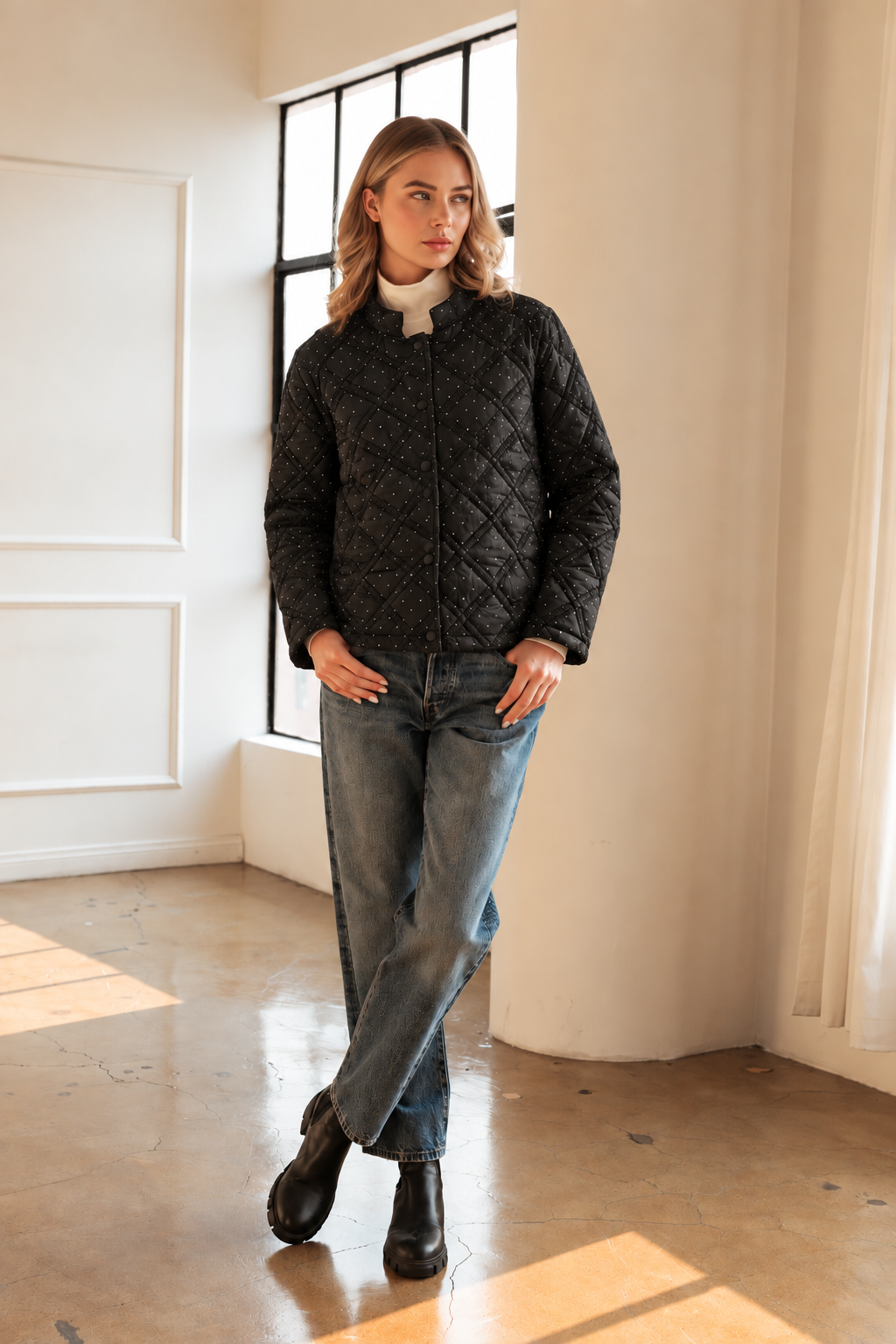 JOH Apparel Jessalynn Rhinestone Diamond Quilted Jacket