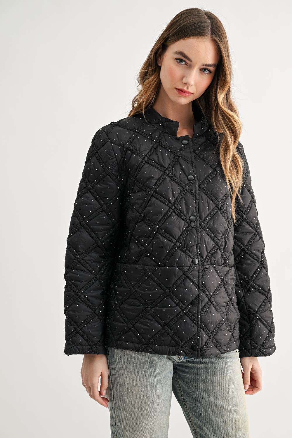 JOH Apparel Jessalynn Rhinestone Diamond Quilted Jacket