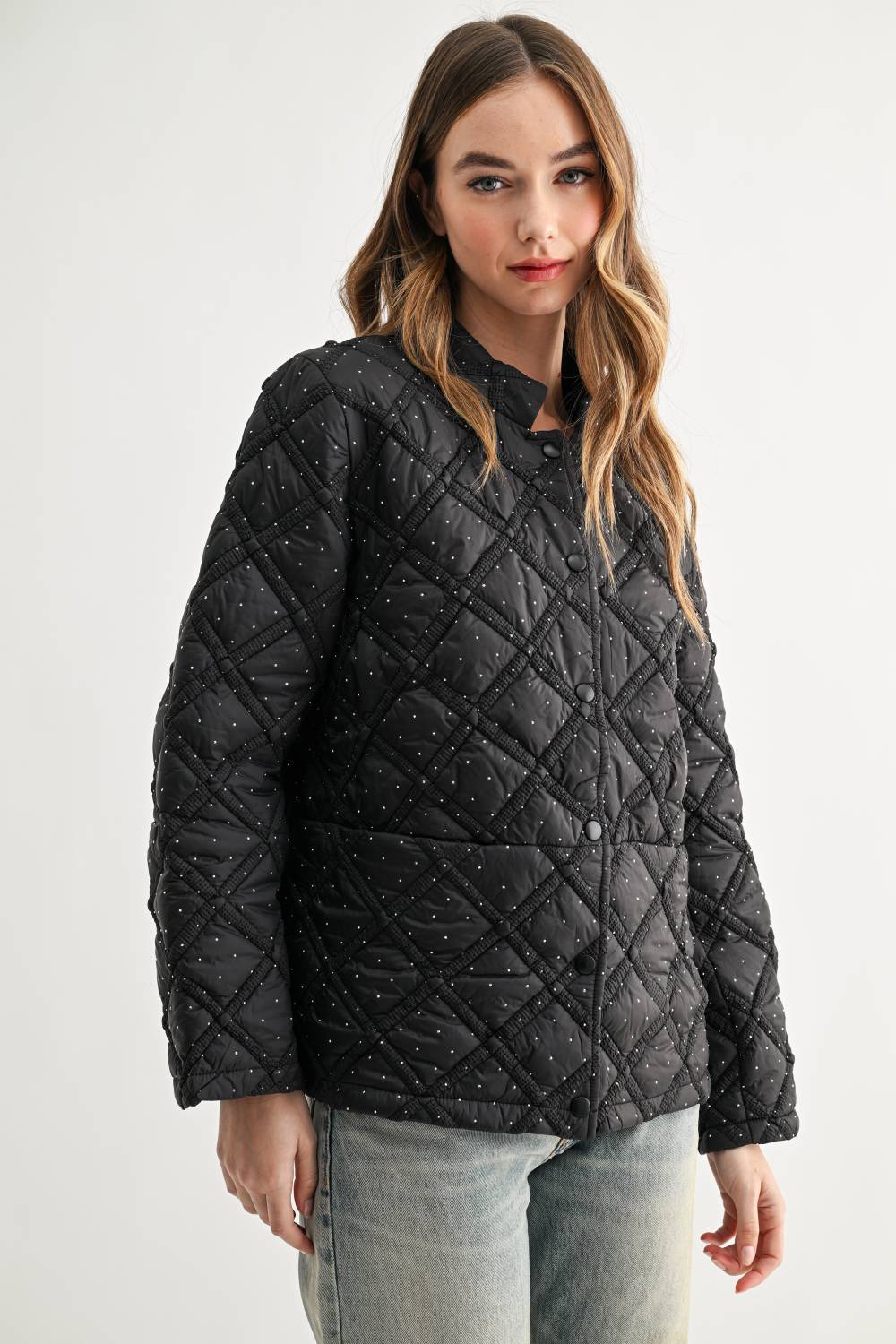 JOH Apparel Jessalynn Rhinestone Diamond Quilted Jacket