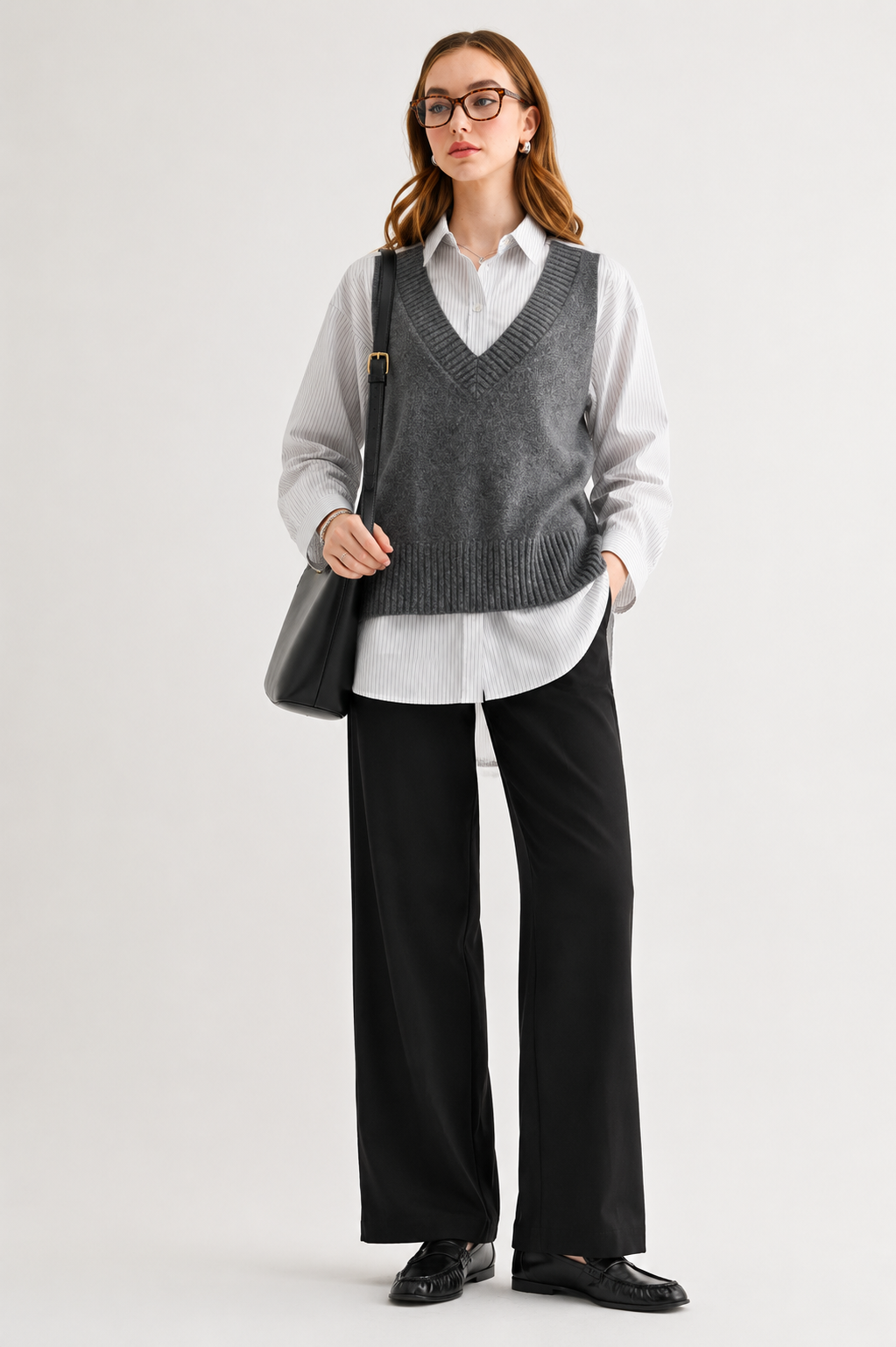 JOH Apparel Jett Layered Look Sweater Vest & Pinstripe Shirt Top