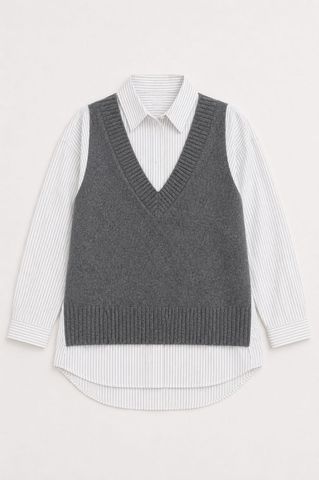 JOH Apparel Jett Layered Look Sweater Vest & Pinstripe Shirt Top