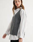 JOH Apparel Jett Layered Look Sweater Vest & Pinstripe Shirt Top
