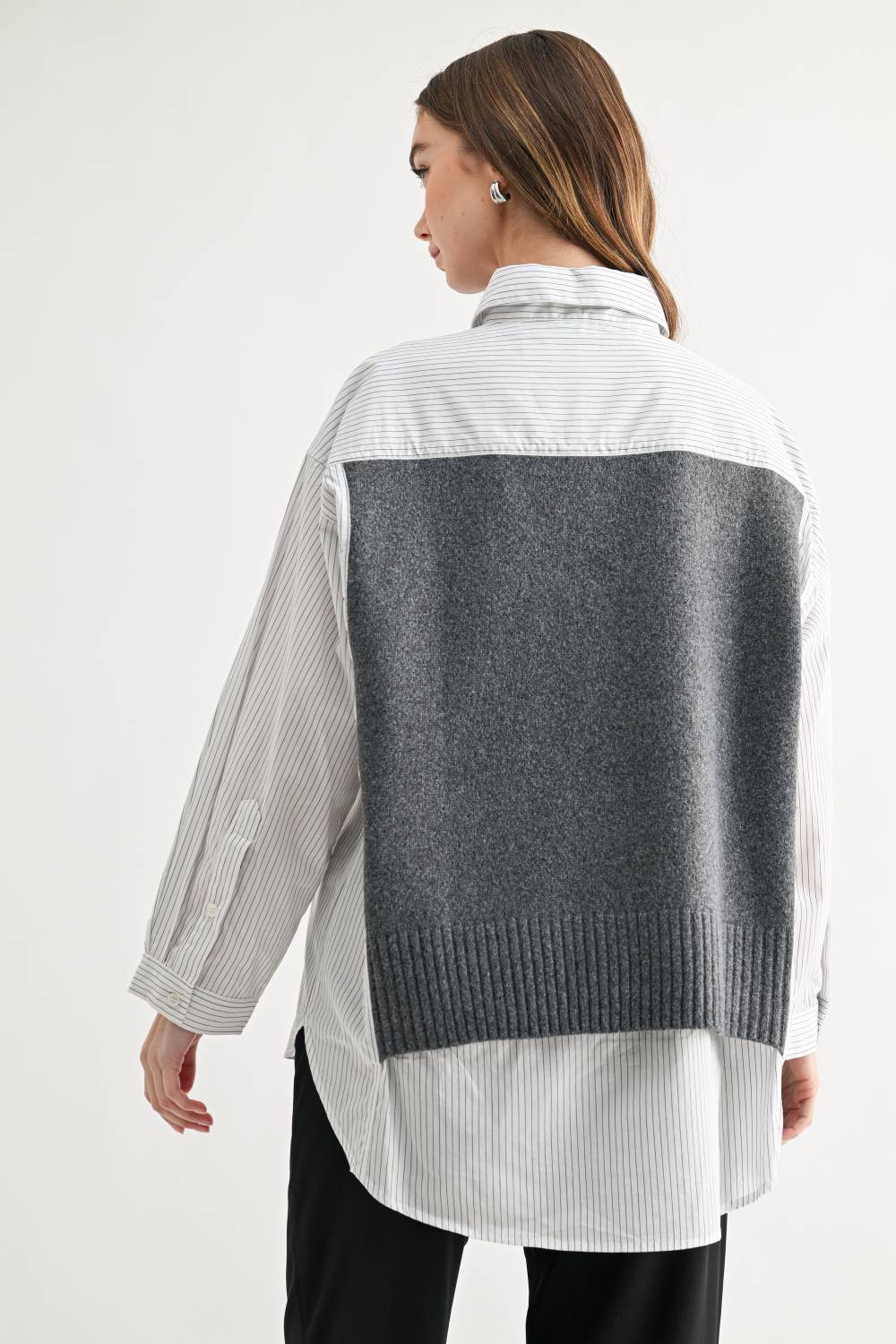 JOH Apparel Jett Layered Look Sweater Vest & Pinstripe Shirt Top