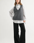 JOH Apparel Jett Layered Look Sweater Vest & Pinstripe Shirt Top