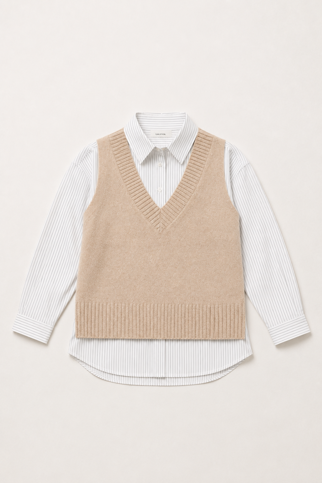 JOH Apparel Jett Layered Look Sweater Vest & Pinstripe Shirt Top
