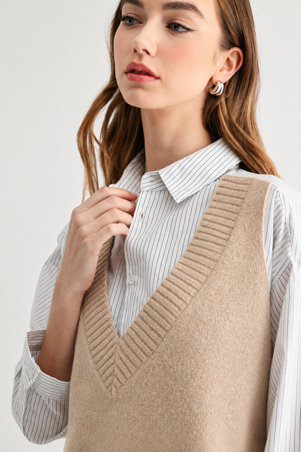 JOH Apparel Jett Layered Look Sweater Vest & Pinstripe Shirt Top