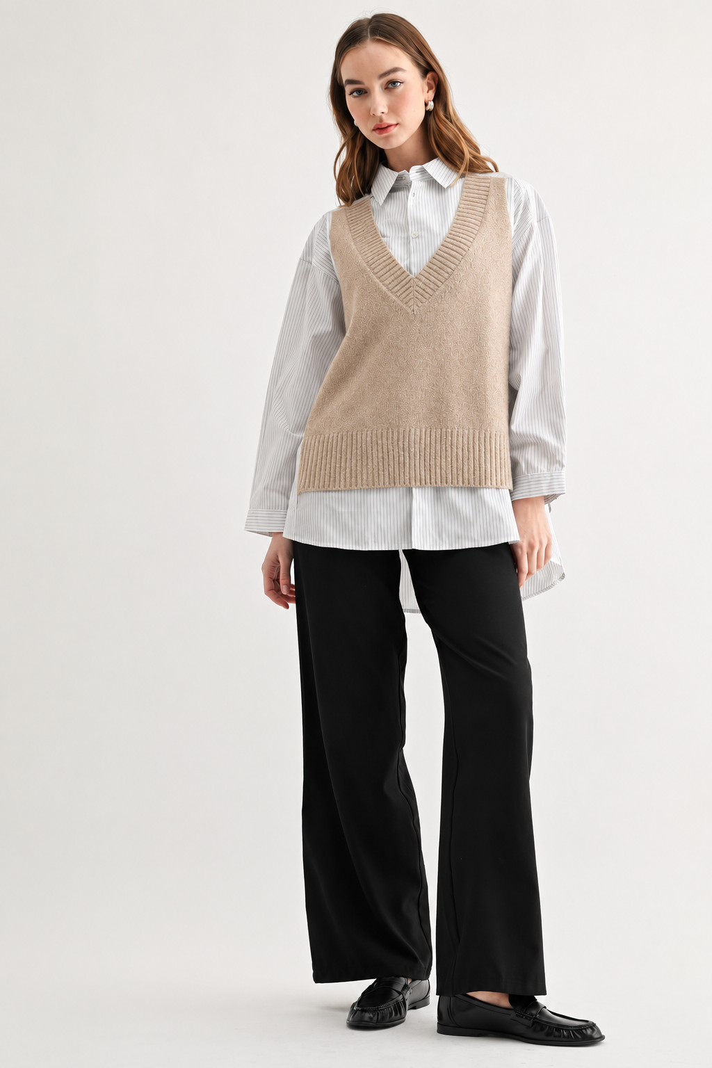 JOH Apparel Jett Layered Look Sweater Vest & Pinstripe Shirt Top