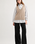 JOH Apparel Jett Layered Look Sweater Vest & Pinstripe Shirt Top