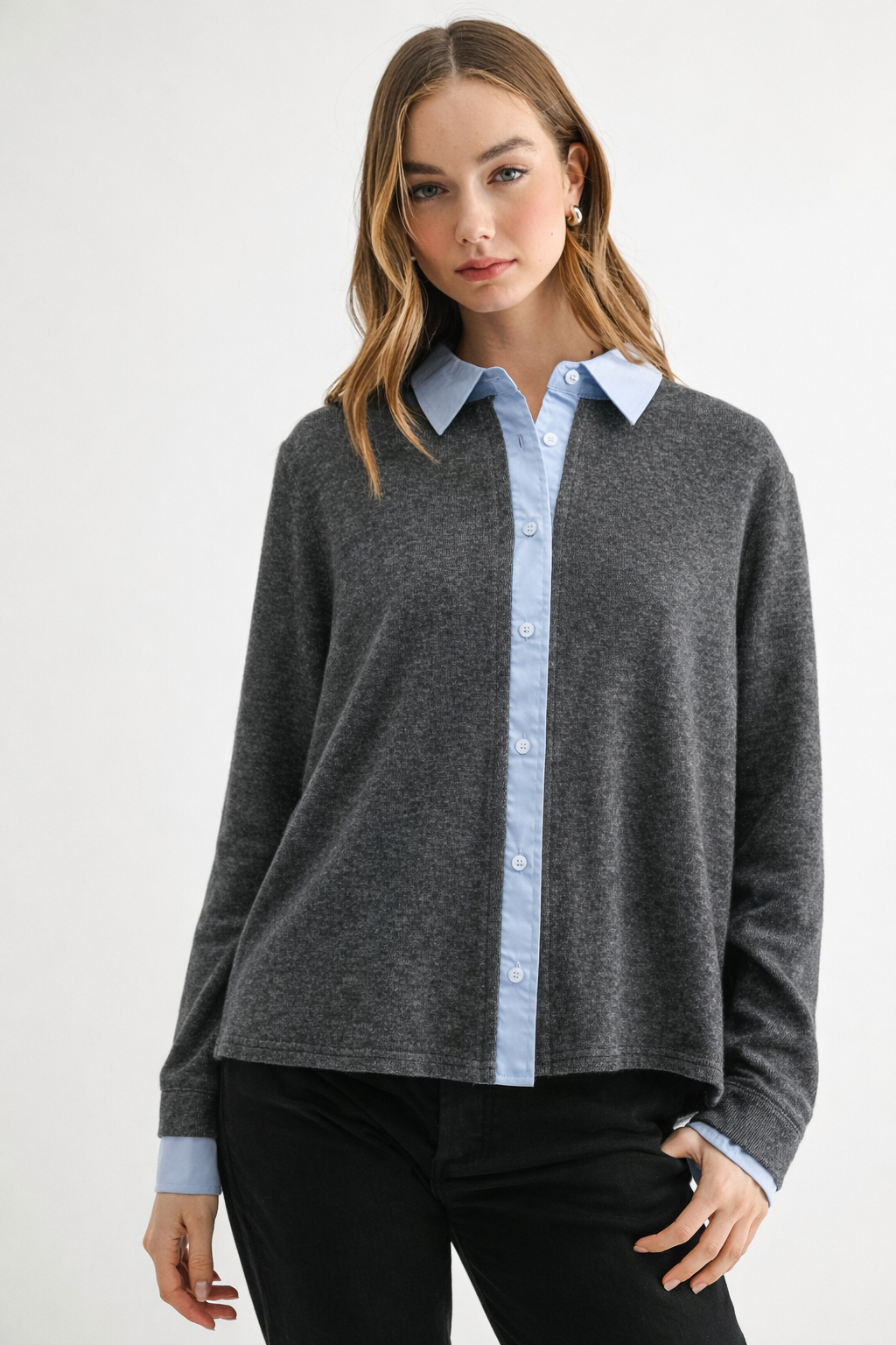 JOH Apparel Kevin Layered Look Collared Sweater Top