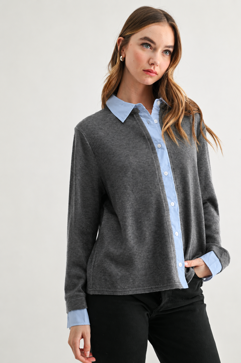 JOH Apparel Kevin Layered Look Collared Sweater Top