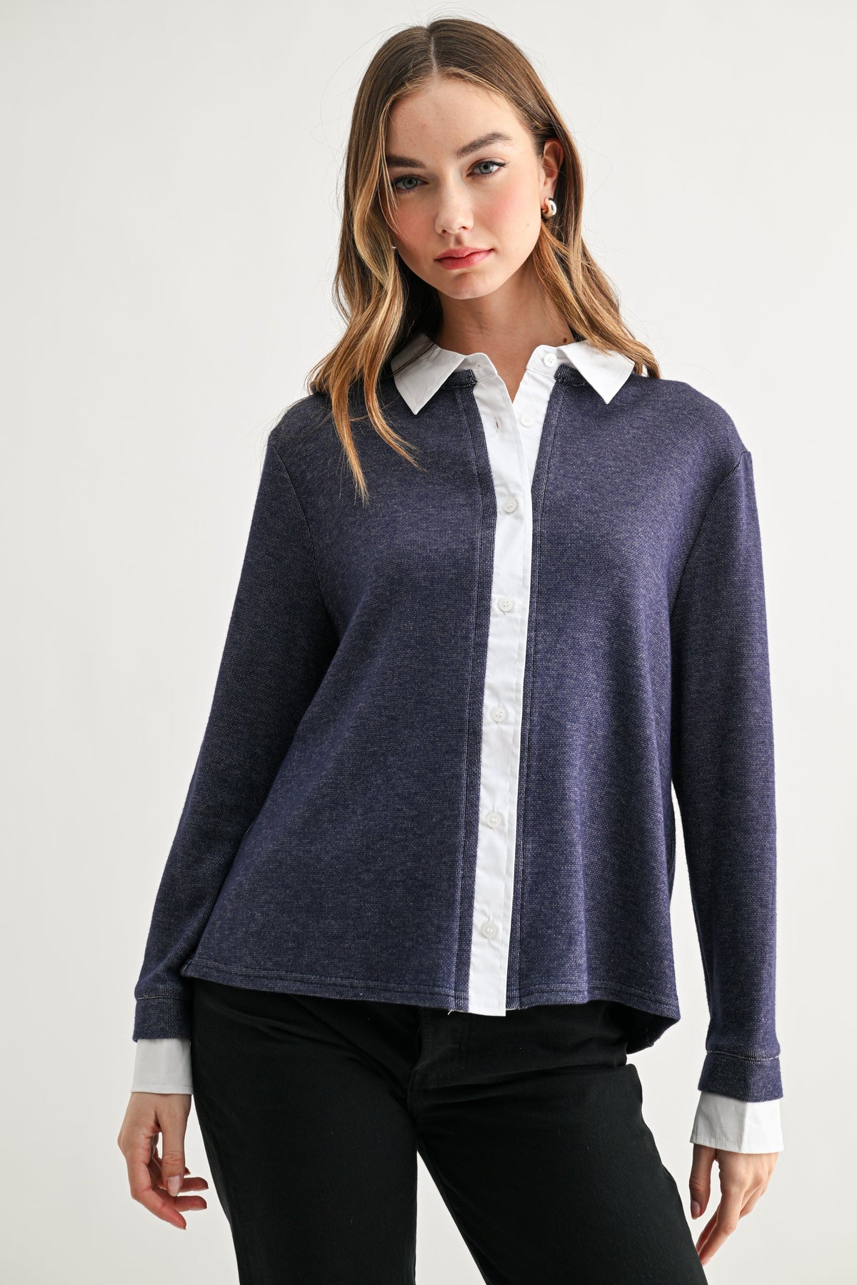 JOH Apparel Kevin Layered Look Collared Sweater Top