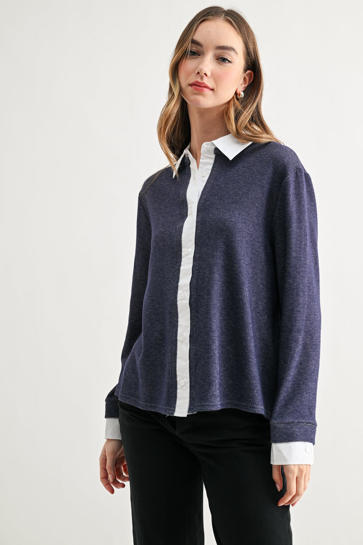 JOH Apparel Kevin Layered Look Collared Sweater Top