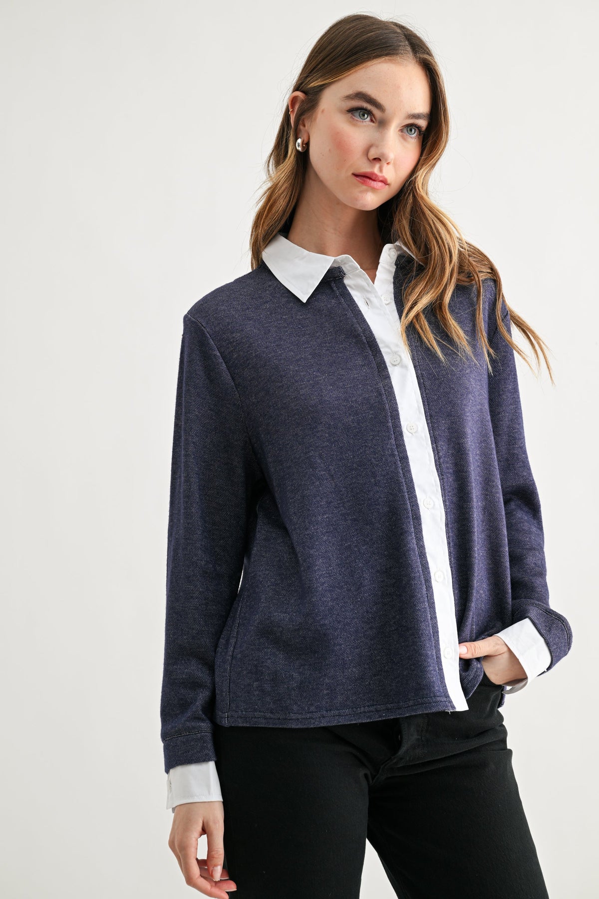 JOH Apparel Kevin Layered Look Collared Sweater Top