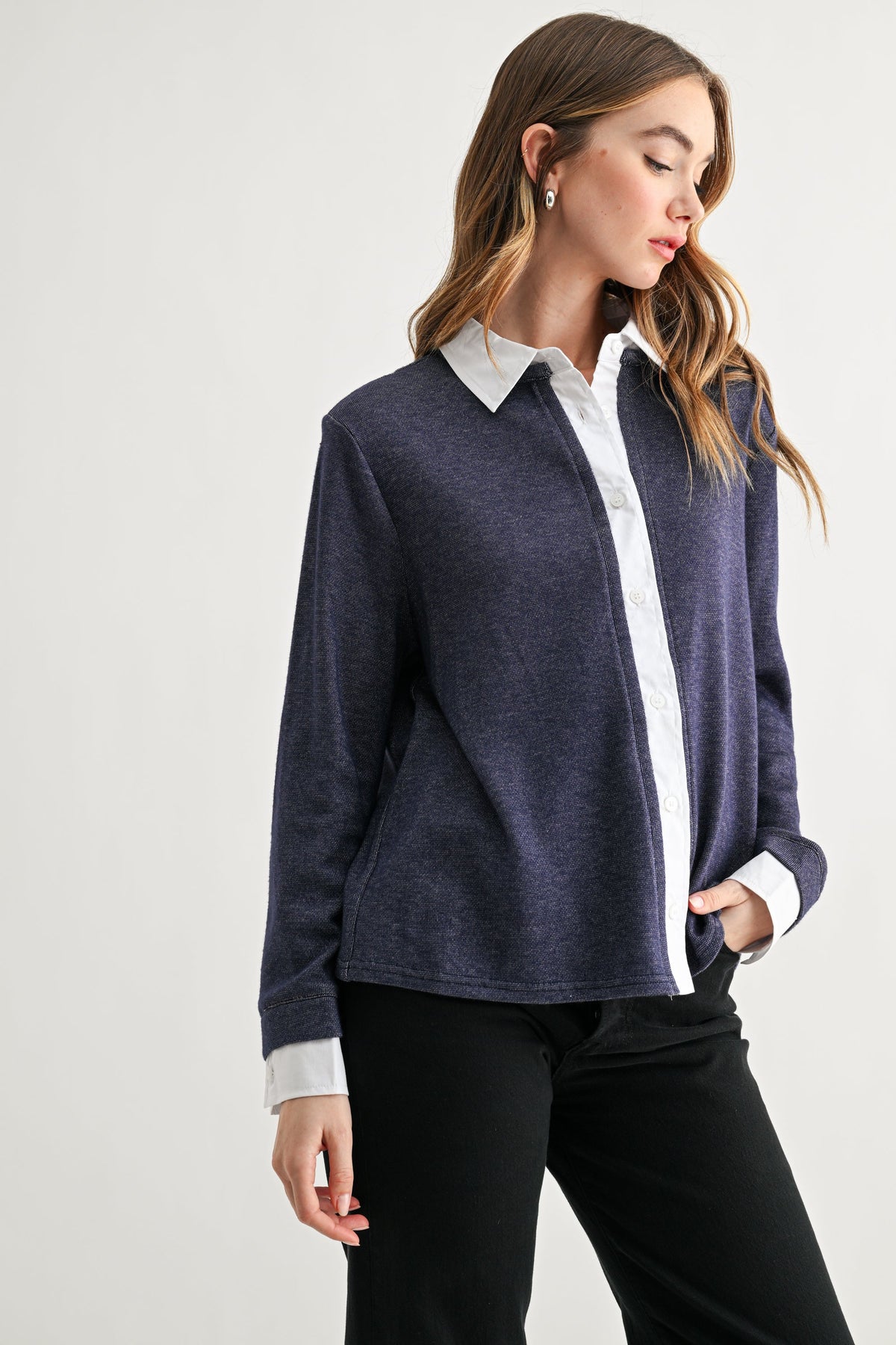 JOH Apparel Kevin Layered Look Collared Sweater Top