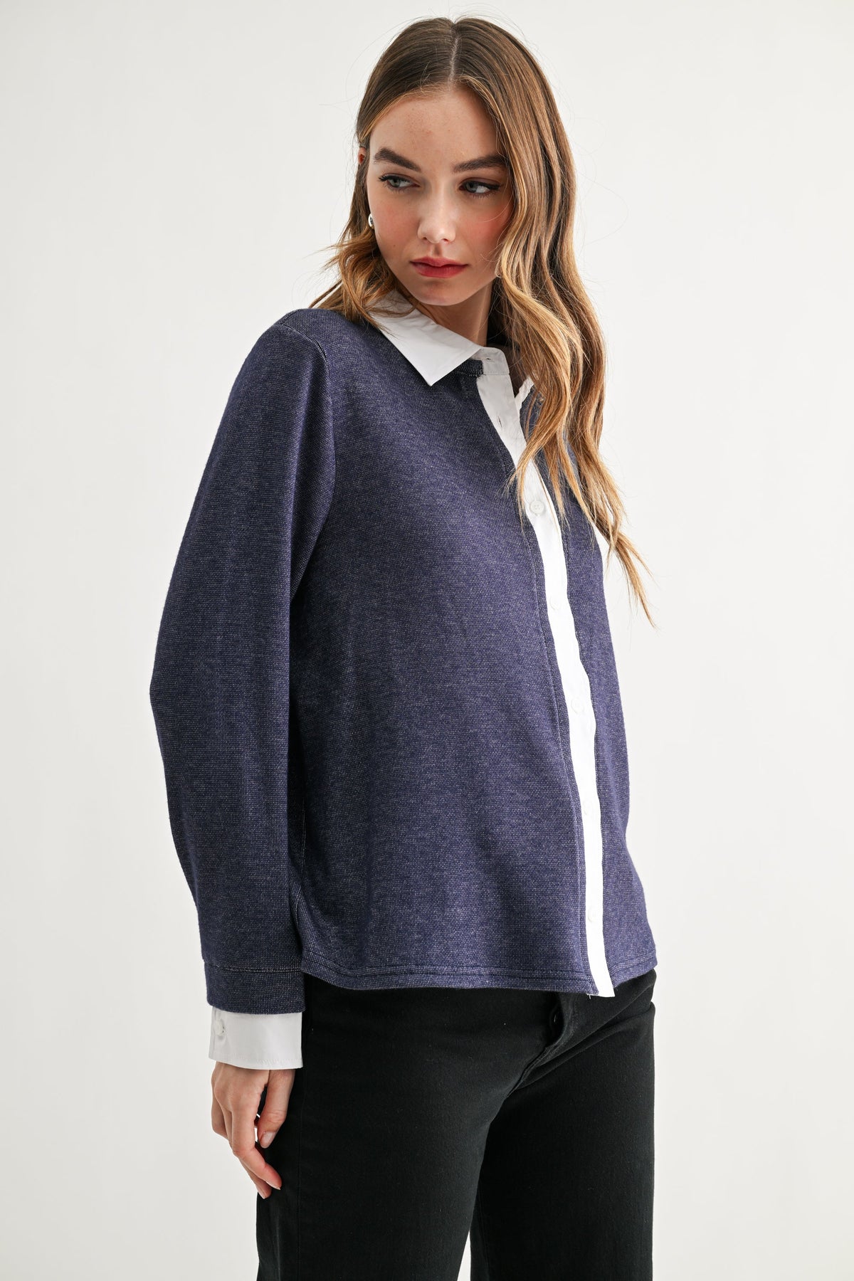 JOH Apparel Kevin Layered Look Collared Sweater Top