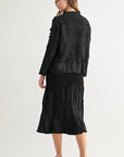 JOH Apparel Connor Crinkle Pleated Smocked Midi Skirt