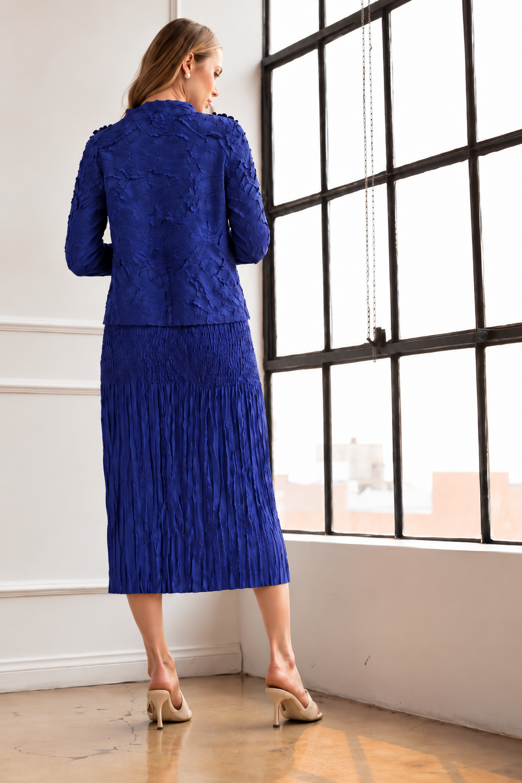 JOH Apparel Connor Crinkle Pleated Smocked Midi Skirt