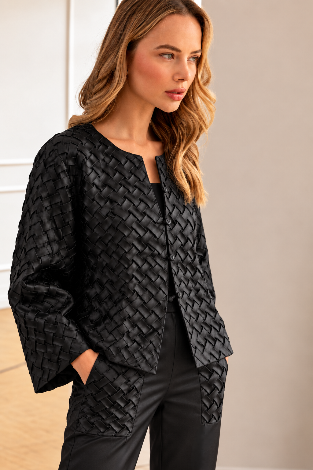 JOH Apparel Jack Basketweave Textured Satin Jacket