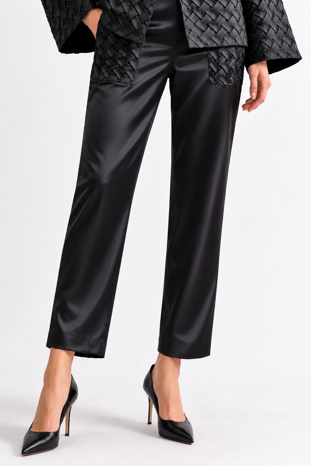 JOH Apparel Corrine Satin Pants with Braided Pockets