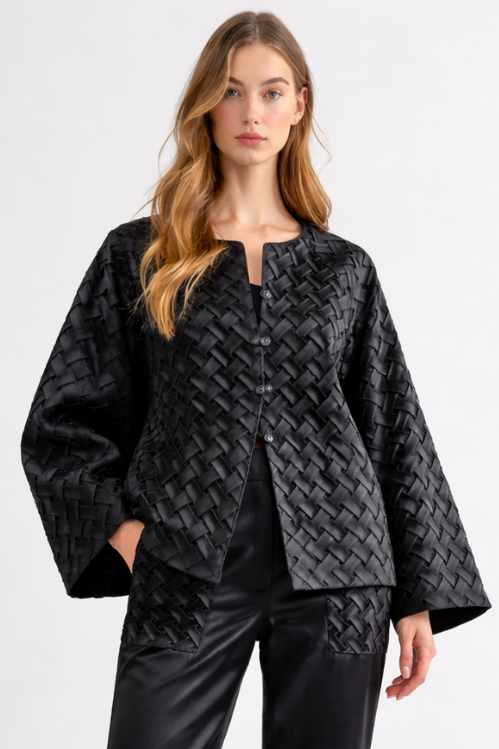 JOH Apparel Jack Basketweave Textured Satin Jacket