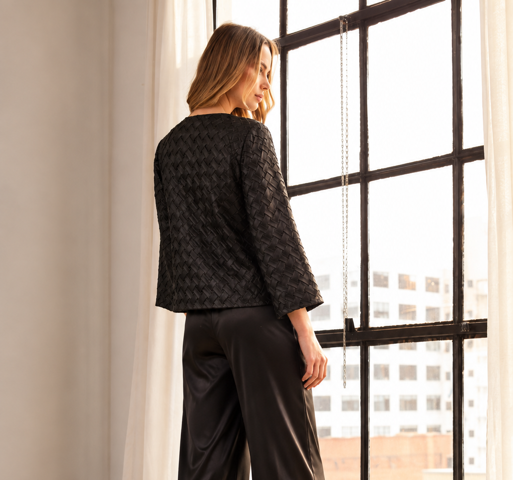 JOH Apparel Jack Basketweave Textured Satin Jacket