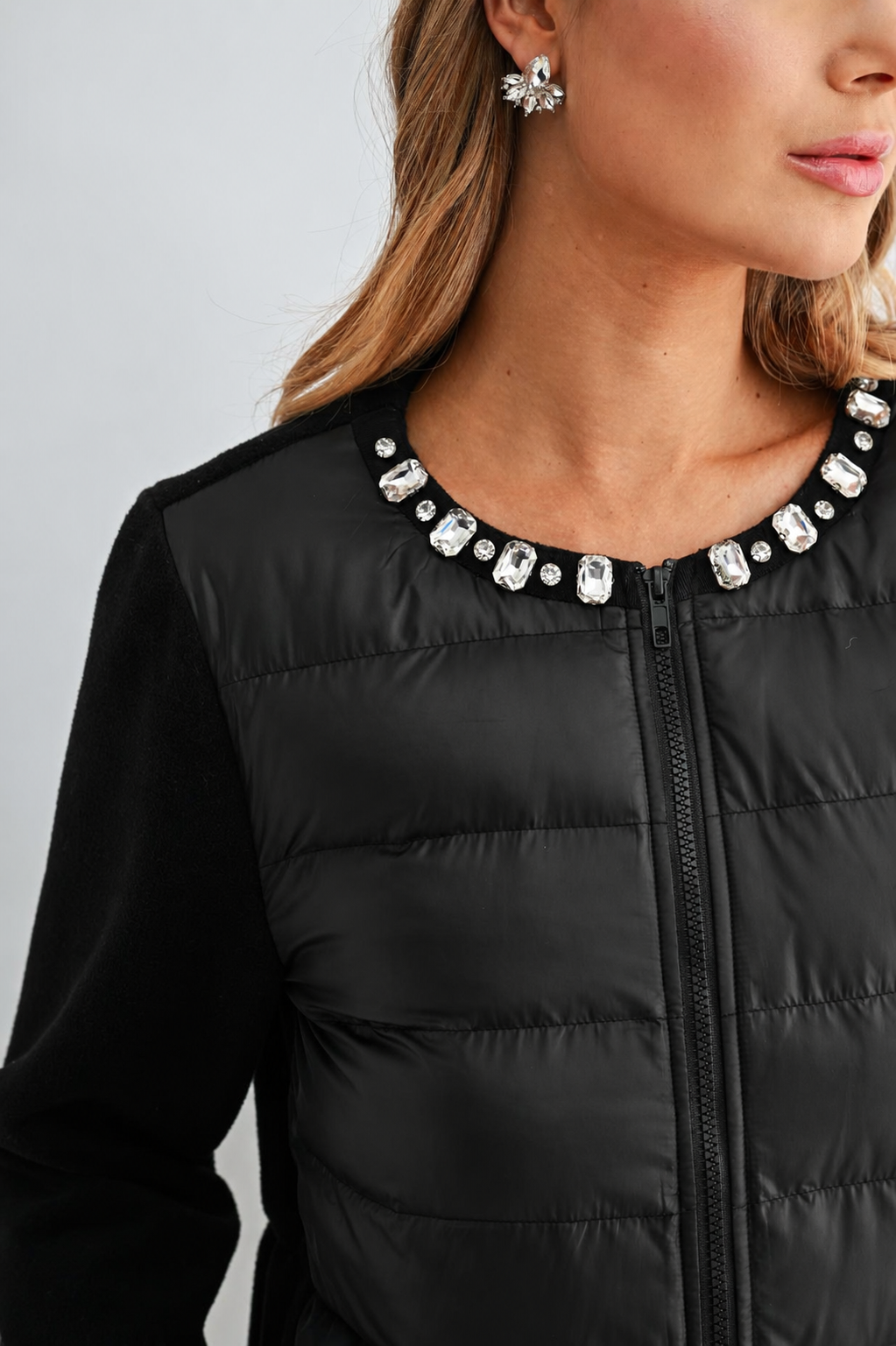 JOH Apparel James Jewel-Embellished Peplum Puffer Jacket