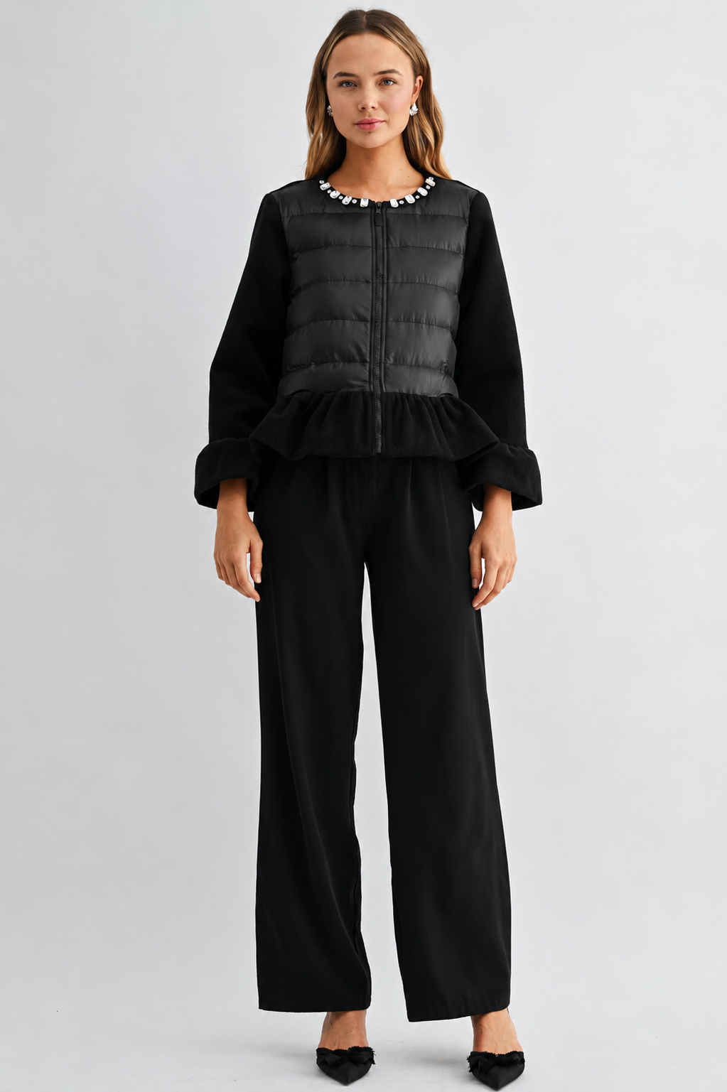 JOH Apparel James Jewel-Embellished Peplum Puffer Jacket