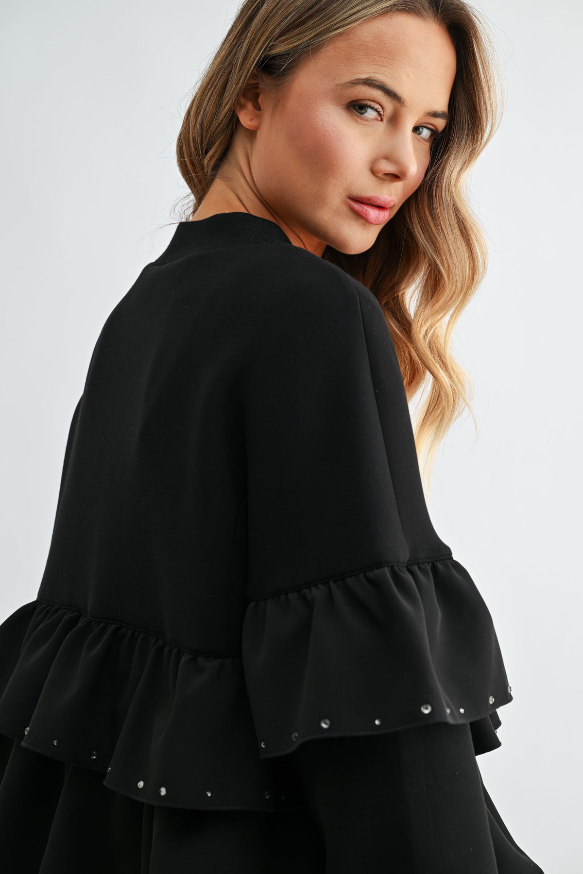 JOH Apparel Fenya Studded Ruffle Scuba Jacket