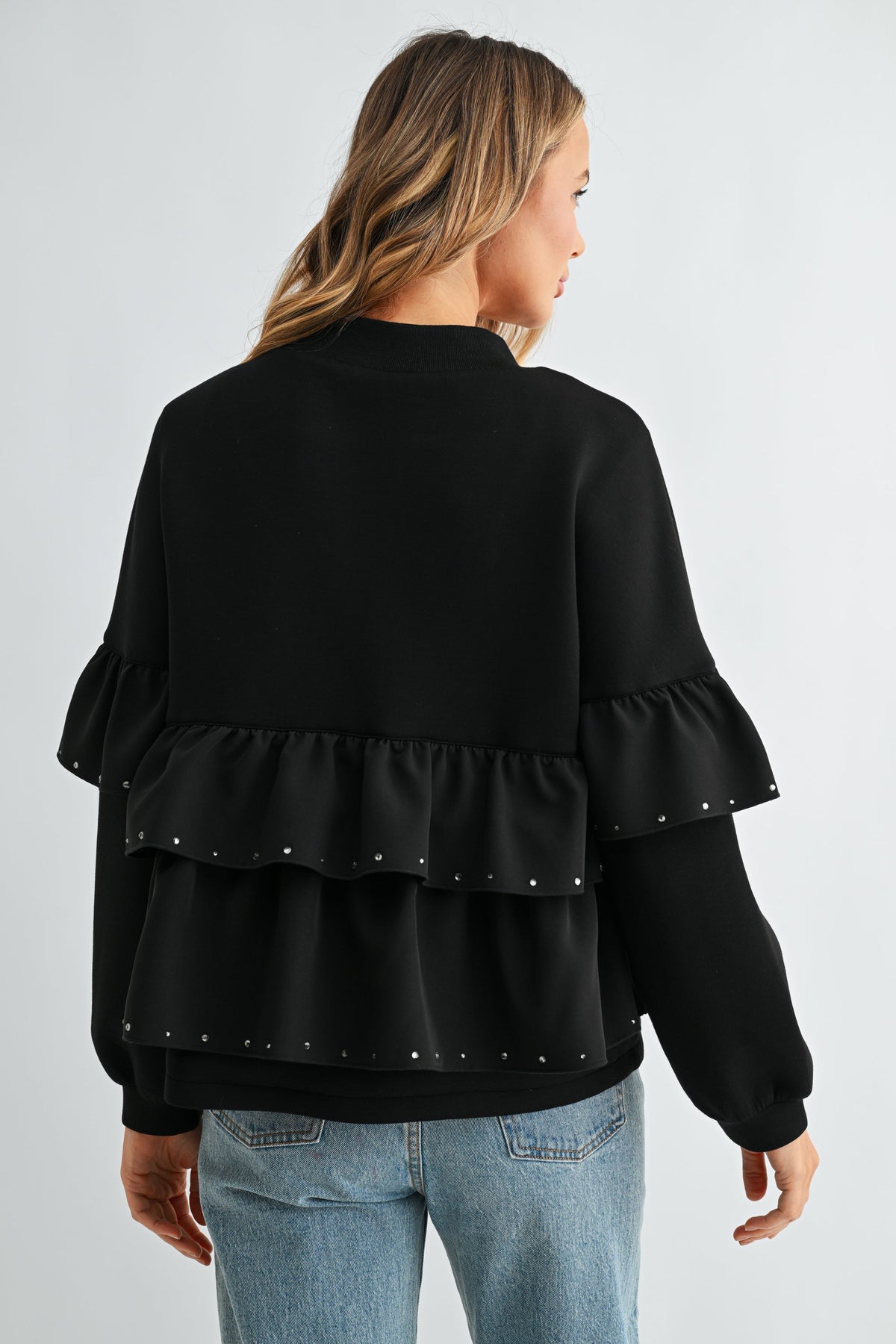 JOH Apparel Fenya Studded Ruffle Scuba Jacket