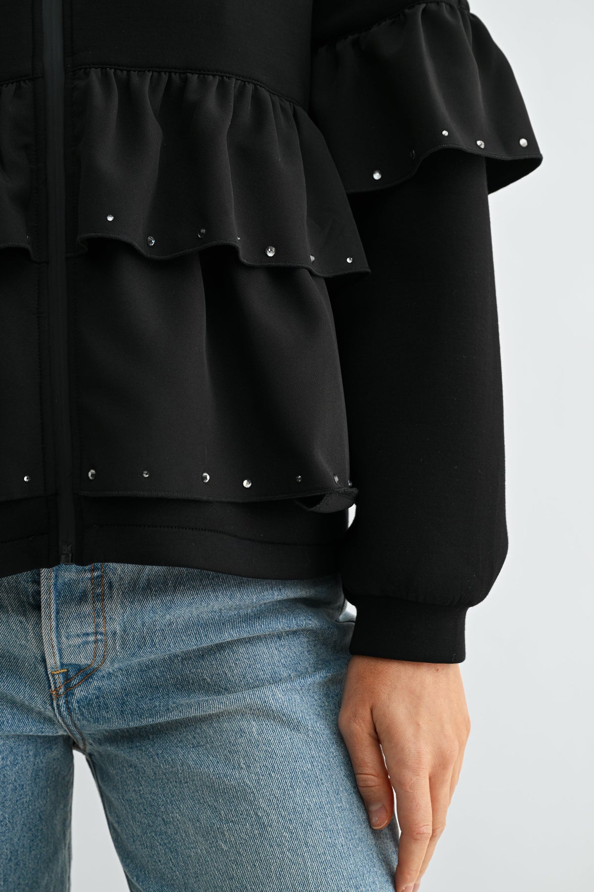JOH Apparel Fenya Studded Ruffle Scuba Jacket