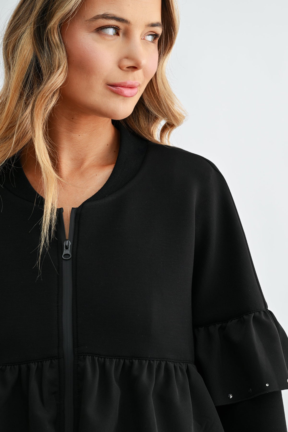 JOH Apparel Fenya Studded Ruffle Scuba Jacket