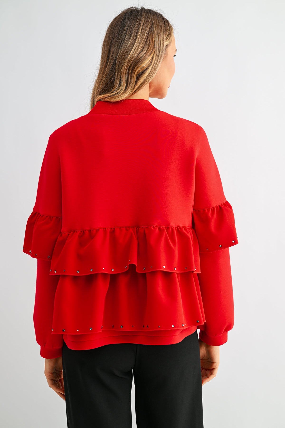 JOH Apparel Fenya Studded Ruffle Scuba Jacket