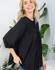 e Luna Solid Pintuck Tunic Blouse