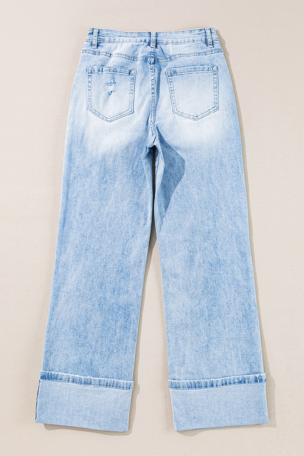 Distressed Denim Light Wash Straight Leg Jeans