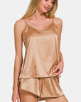 Zenana V-Neck Satin Cami and Elastic Waist Shorts Lounge Set