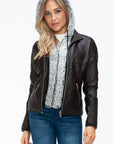 YMI Faux Layered Double-Zipper Jacket with Fuzzy Hood