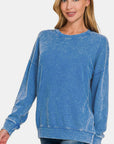 Zenana Washed Round Neck Dropped Shoulder Sweatshirt