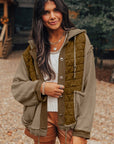 Women Textured Patchwork Loose Fit Hooded Jacket