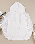 Women Lace Patchwork Sleeve Drawstring Hoodie