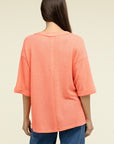 Zenana Brushed Waffle Exposed-Seam 3/4 Sleeve Top