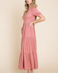 BOMBOM Short Sleeve Tiered Maxi Dress