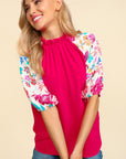 Haptics Frill Mock Neck Half Sleeve Blouse