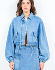 American Bazi Drawstring Waist Crop Denim Jacket