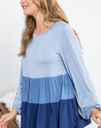 e Luna Color Block Ruffle Tiered Swing Top